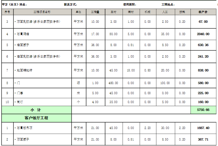 廠房裝修預算表