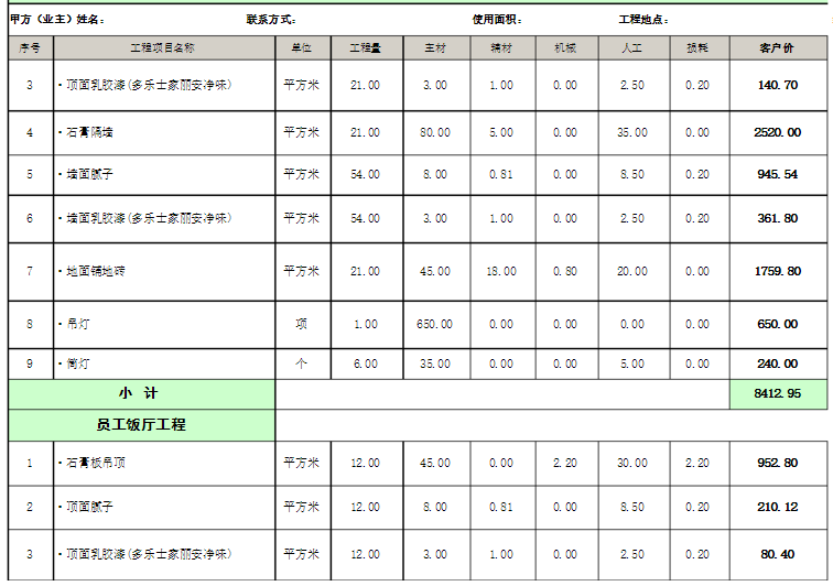 廠房裝修預算表